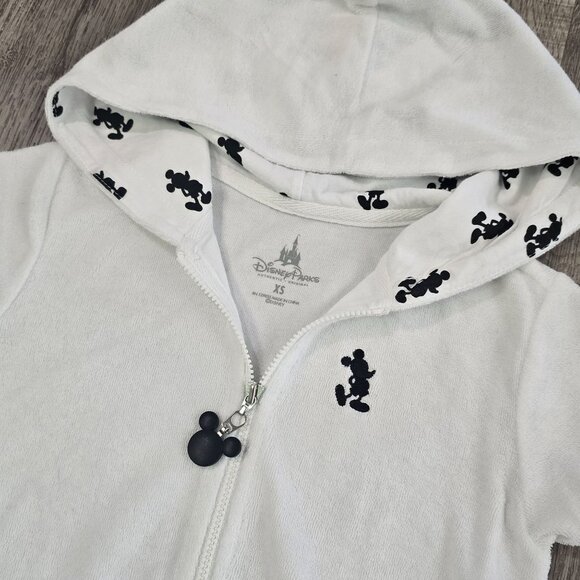 Disney Parks White Hooded Cover-Up Dress With Zipper Mickey Mouse Print Kids XS - Picture 5 of 5